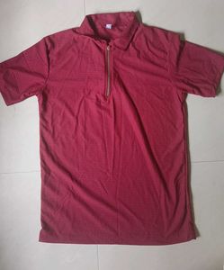 Unisex Maroon Zip Polo T-Shirt