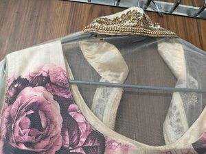 Floral gown with net shrug