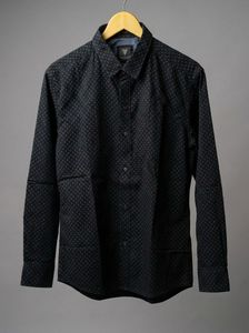 Men's Black Patterned Button-Down