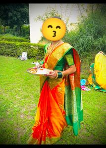 shalu mango colour orenge green border and stone w