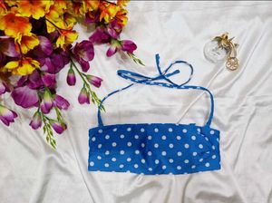 Blue Polka Dot Halter Bikini Top