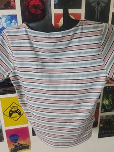 Striped Ruched V-Neck Crop Top