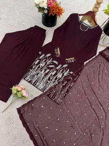 Coffee Brown Embroidered Kurta Set