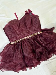 Burgundy Ruffled birthday prom dress