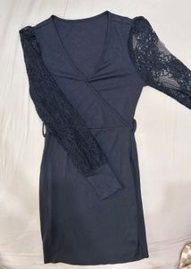 Shein Black Lace Sleeve Wrap Dress