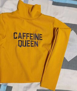 Yellow "Caffeine Queen" Turtleneck Top