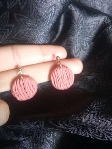 Handmade Knit-Look Pink Clay Earrings