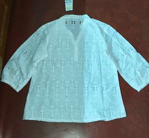 Max White Eyelet 3/4 Sleeve Top