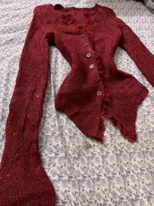 Sparkly Red Button-Up Cardigan