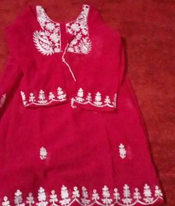Rani Pink Chikan Work  Embroidered Kurti