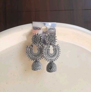 Silver Tone Jhumka Earrings