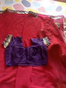 maroon net double shafe saree