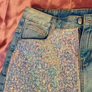 Shimmy Blue Ribbed Denim Skirt