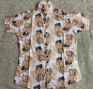 Leaf Print Short Sleeve Shirt