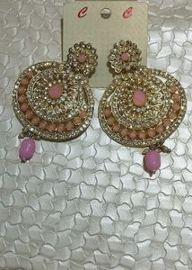 New Elegant Pink & Gold Drop Earrings