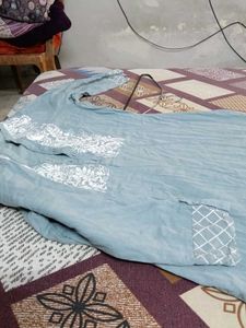 Embroidered Light Blue Kurti and pant set