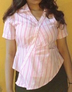 Chic Pink Striped Wrap Top