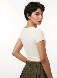 Cream Ribbed Cropped Tee