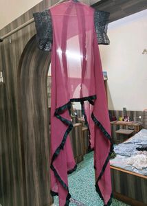 Pink Sheer Lace Trim Cardigan