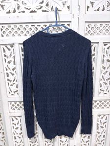 🌸 Imported Navy Blue Cable Knit V-Neck Sweater H