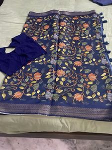 Navy Blue Floral Saree with Blouse