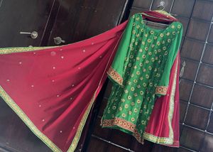 Green Embroidered Kurta Set with Sharara Pants