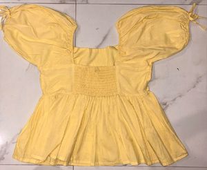 Chic Yellow Puff Sleeve Peplum Top