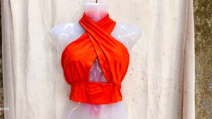 23238. Orange Halter Neck Crop Top