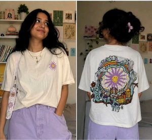 H&M 2022 Collection Oversized Cream Graphic Tshirt