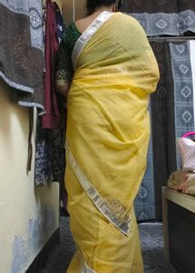 Vibrant Yellow Saree with paisley motifs