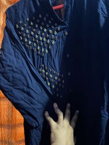 Navyblue Top with stone work(few stains Are There