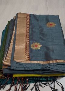 Elegant Teal Saree with Golden Border