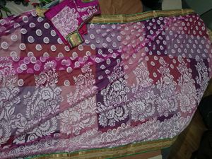 Pink Net Saree
