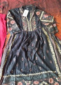 Elegant Black Kurta with Red Pants
