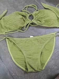 Olive Green Textured Bikini Set