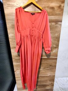 Coral V-Neck Button-Front Maxi Dress
