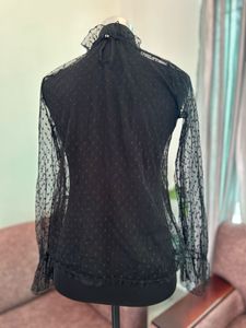 Chic Black Polka Dot Mesh Top