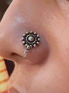 Oxidized Silver Flower Nose Pin