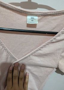 Pink Ribbed Wrap Crop Top