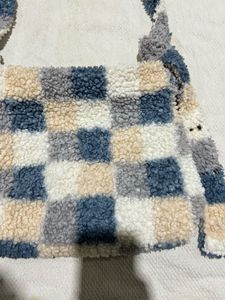 Fuzzy Checkerboard Shoulder Bag