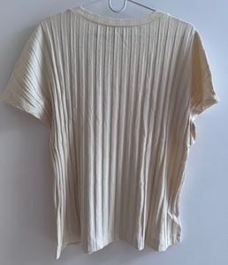 Zara - Cream Ribbed Short Sleeve Top