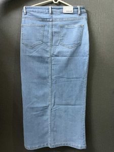 Light Wash Denim Maxi Skirt with Slit