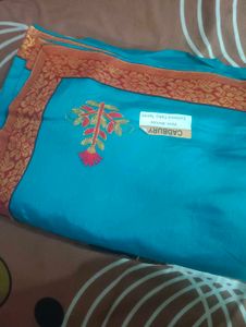 Elegant Blue Embroidered Saree with Blouse