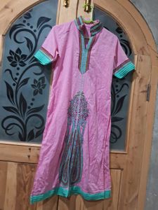 Pink Kaftan Dress with Embroidered Detail