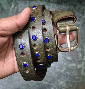 New Women's Green Embellished Leather Belt