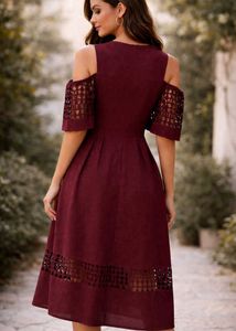 Chic Burgundy Cutout Shoulder Dress