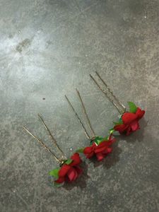 Set of 3 Red Rose Hair Pins