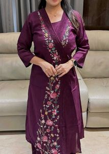 Wine colour Wrap dress oure cotton embroidery