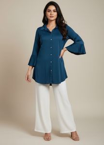 Elegant Teal Button-Down Top