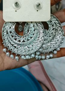 Elegant Silver Tone Pearl Drop Earrings
